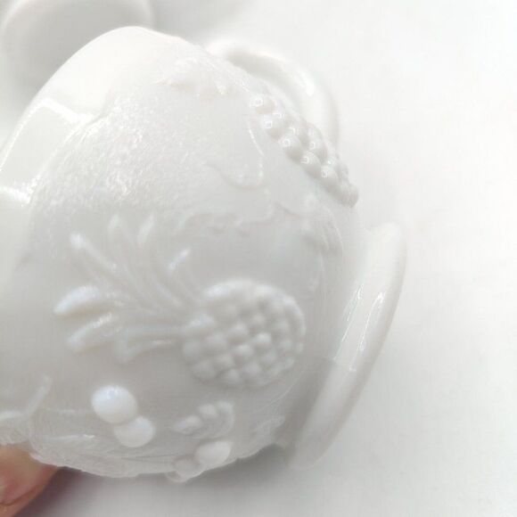 Vintage White Milk Glass Coffee Tea Punch Cup Fruits Pattern Westmoreland 1950s - Picture 8 of 12